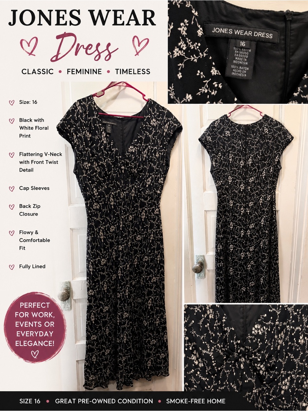 Jones Wear Black & White Floral Midi Dress